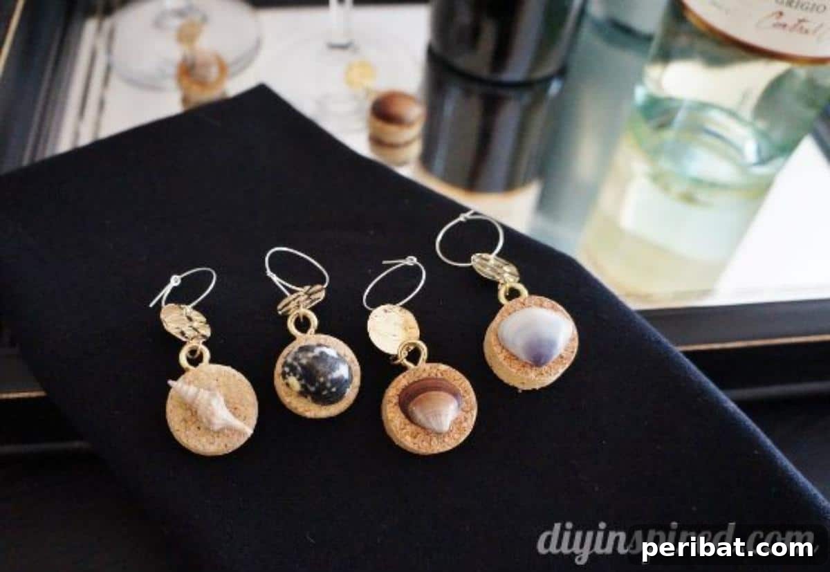 Uncork Your Creativity 50 Wine Cork DIY Projects 39 DIY Recycled Wine Cork Wine Charms, small decorative charms made from sliced wine corks, used to identify wine glasses at gatherings.