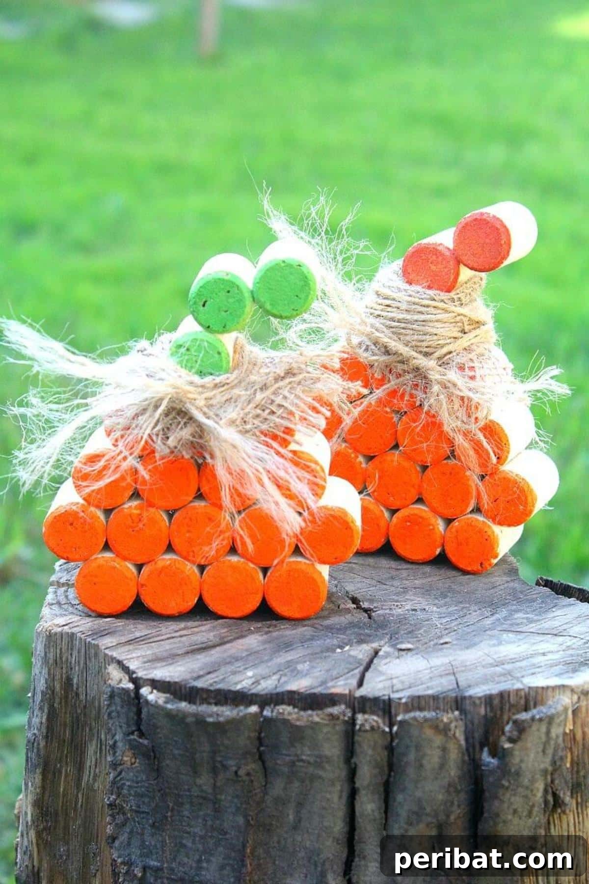 Uncork Your Creativity 50 Wine Cork DIY Projects 41 DIY Wine Cork Pumpkins, showing various wine corks glued together and possibly painted or adorned to create festive pumpkin decorations for autumn.