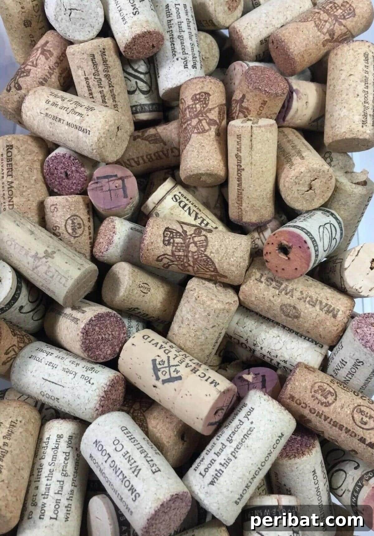 Uncork Your Creativity 50 Wine Cork DIY Projects 49 A collection of salvaged natural wine corks, showcasing their varied textures and hues, perfect for rustic decoration or crafting projects.