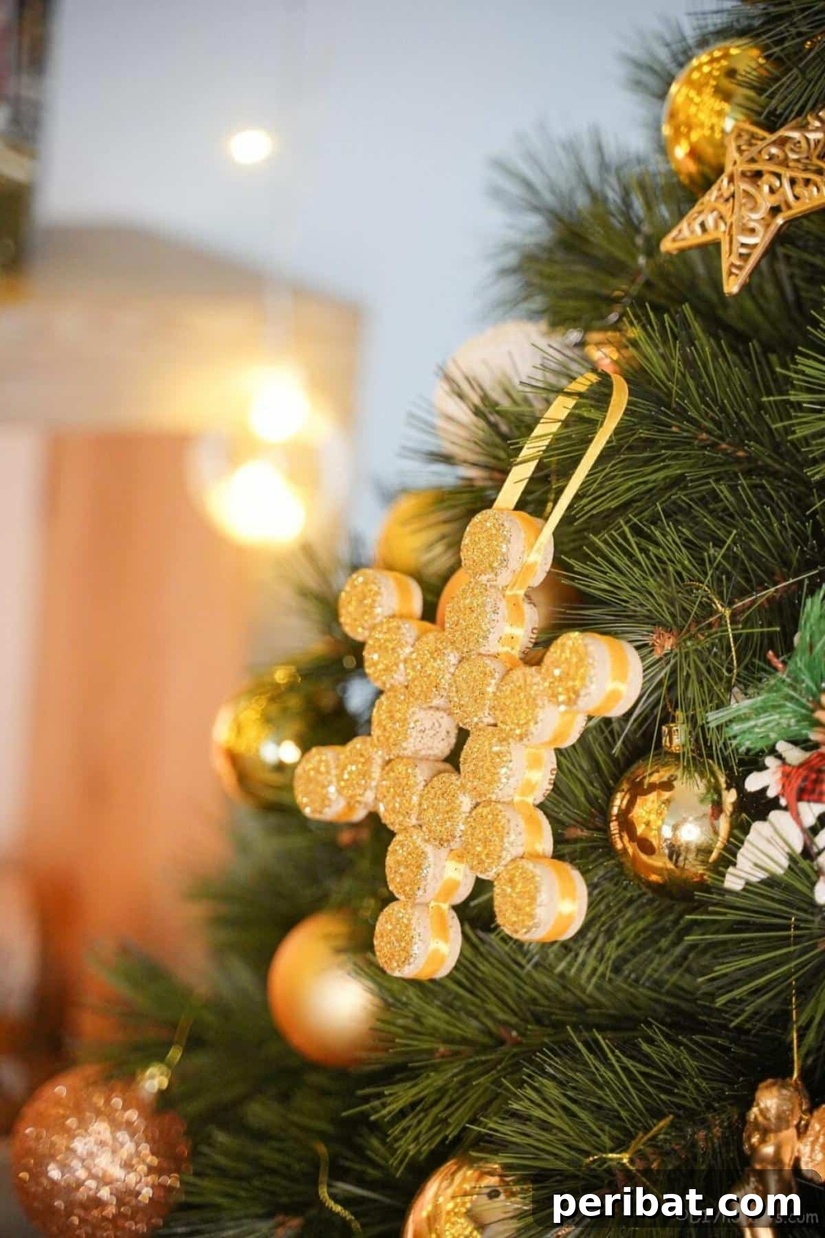 Uncork Your Creativity 50 Wine Cork DIY Projects 8 A sparkling glittery wine cork snowflake Christmas ornament, made from several corks arranged into a snowflake shape and covered in glitter for a winter wonderland effect.
