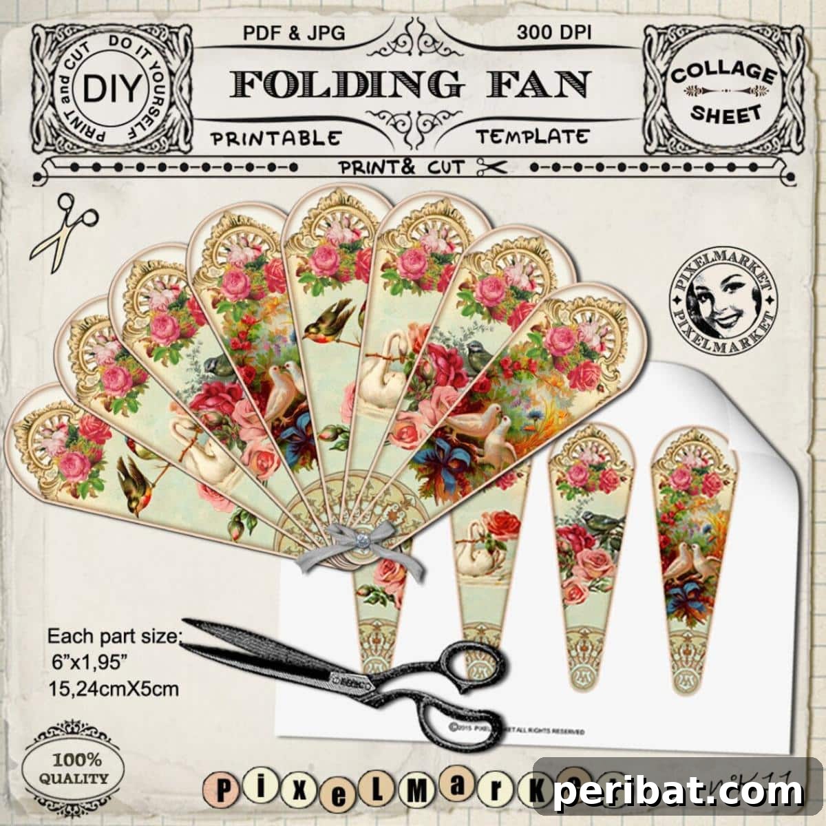 24 Creative DIY Paper Fan Projects 23 A printable DIY Victorian hand fan template, ideal for shabby chic decor, themed journals, or as an elegant room accent.