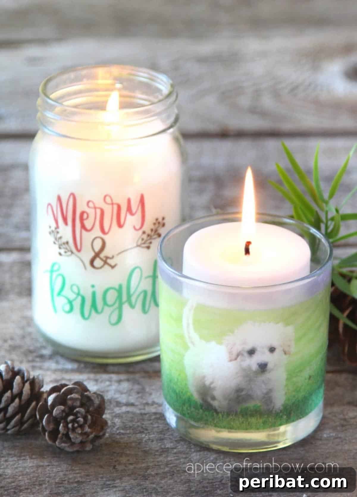 20 Stunning DIY Candle Label Designs to Personalize Your Creations 15 DIY Photo Candles With Packing Tape Clear Stickers