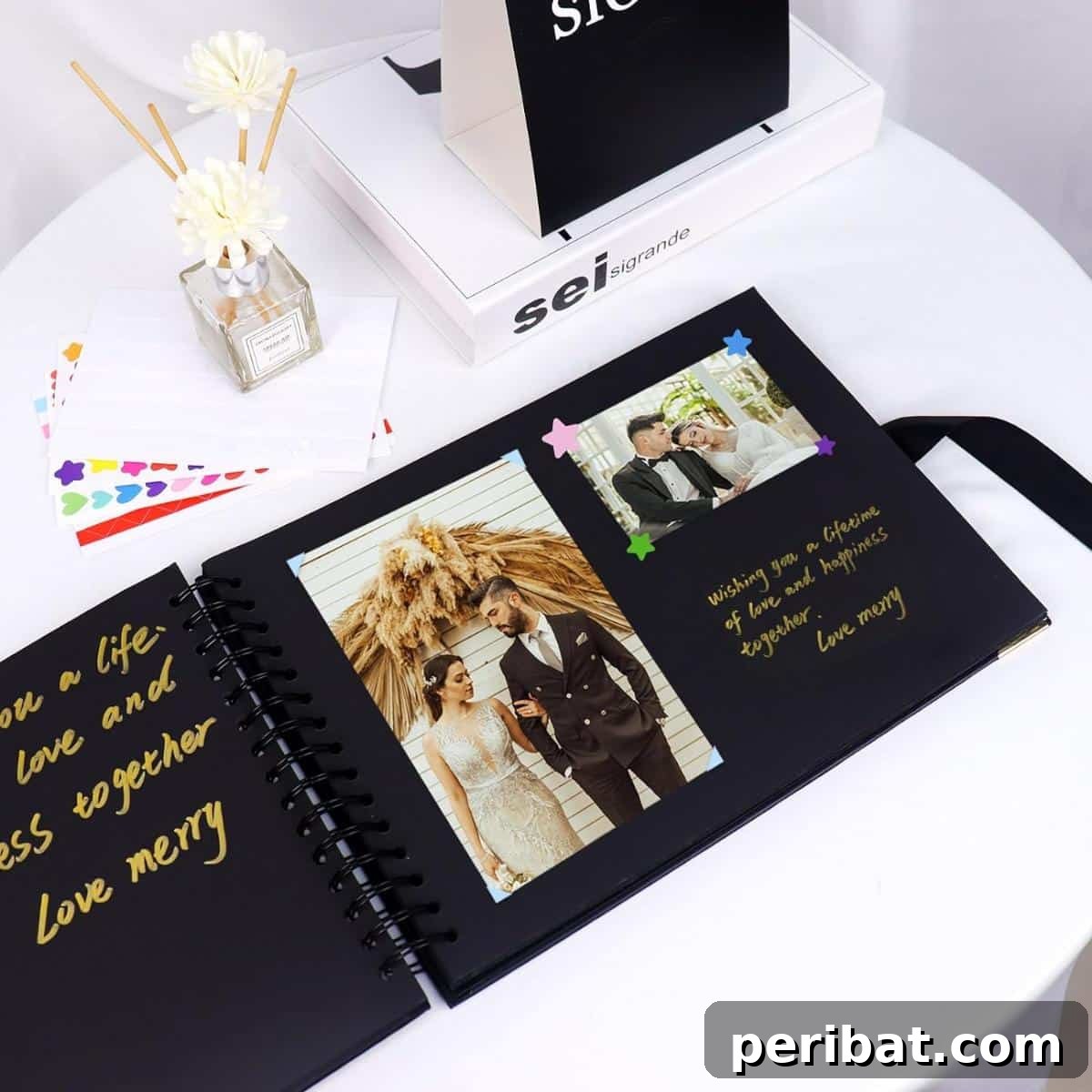 35 Creative DIY Wedding Guest Book Keepsakes 37 Wedding Guest Book With Corner Stickers and Black Pages