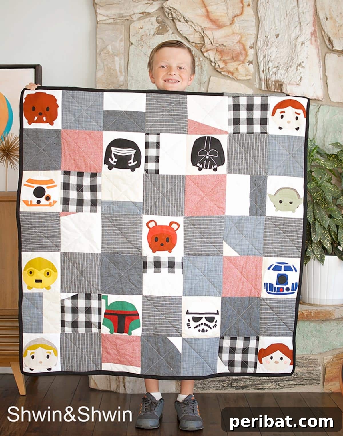 Enchanting Stitches: 20 Magical Sewing Designs 7 Star Wars “Tsum Tsum” Quilt, depicting various cute Star Wars characters.
