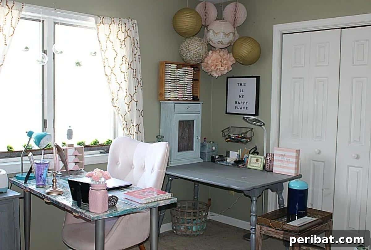43 DIY Home Office Upgrades for Your Perfect Workspace 17 Pink and Gold DIY Craft Room & Office