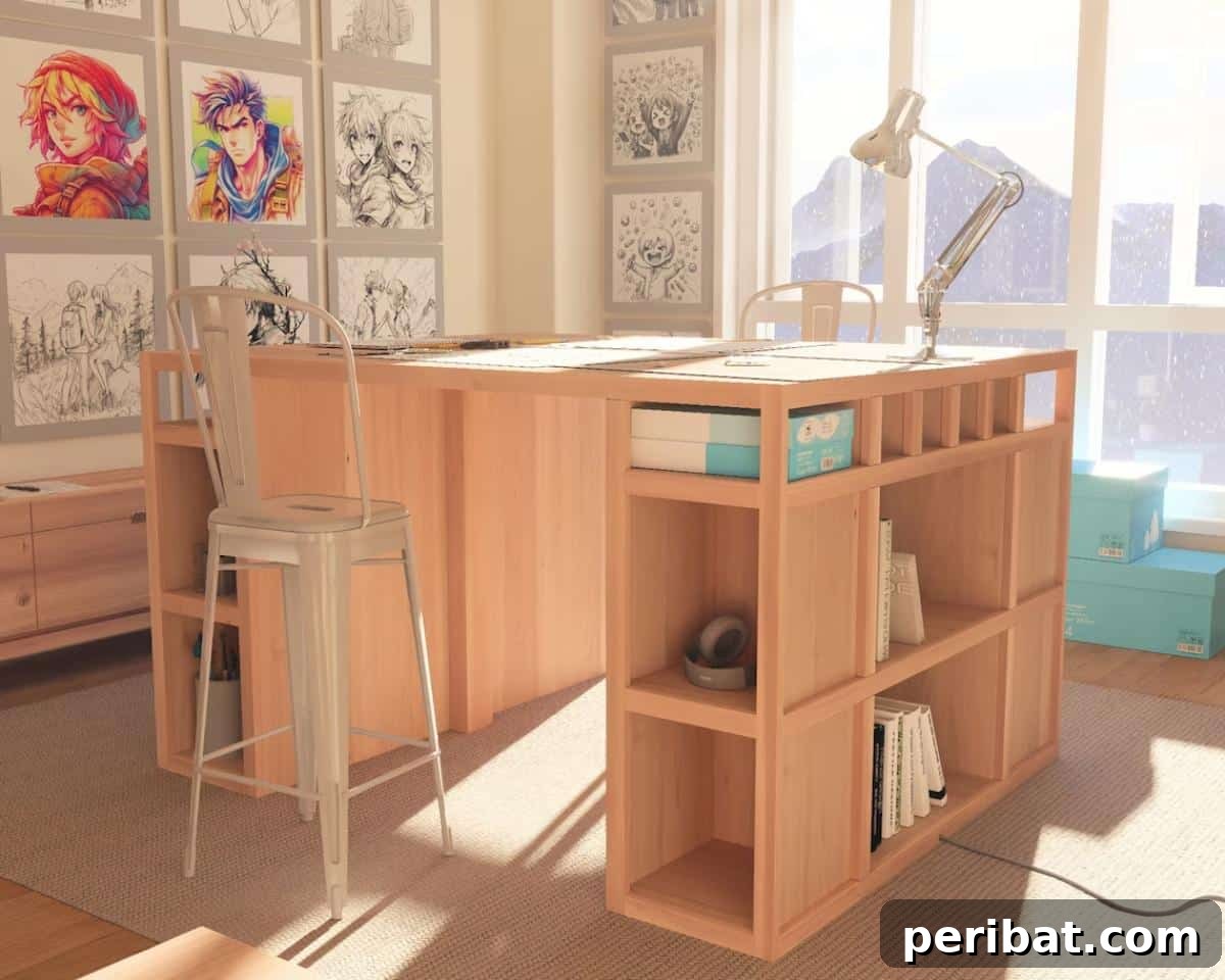 43 DIY Home Office Upgrades for Your Perfect Workspace 41 DIY Counter Height Craft Table Plan With Power Strip