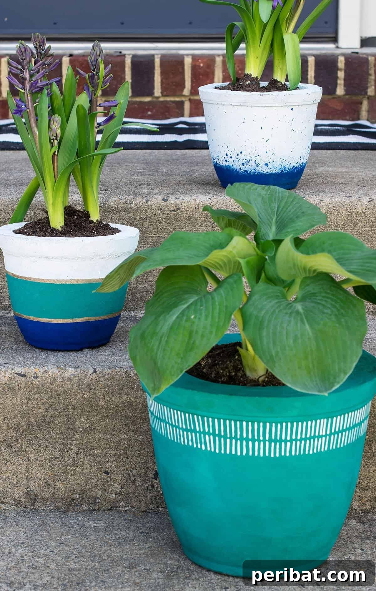 23 Modern Concrete Planter & Vase Projects 14 DIY Painted Concrete Planters, showcasing chic industrial-style pots with custom paint finishes.
