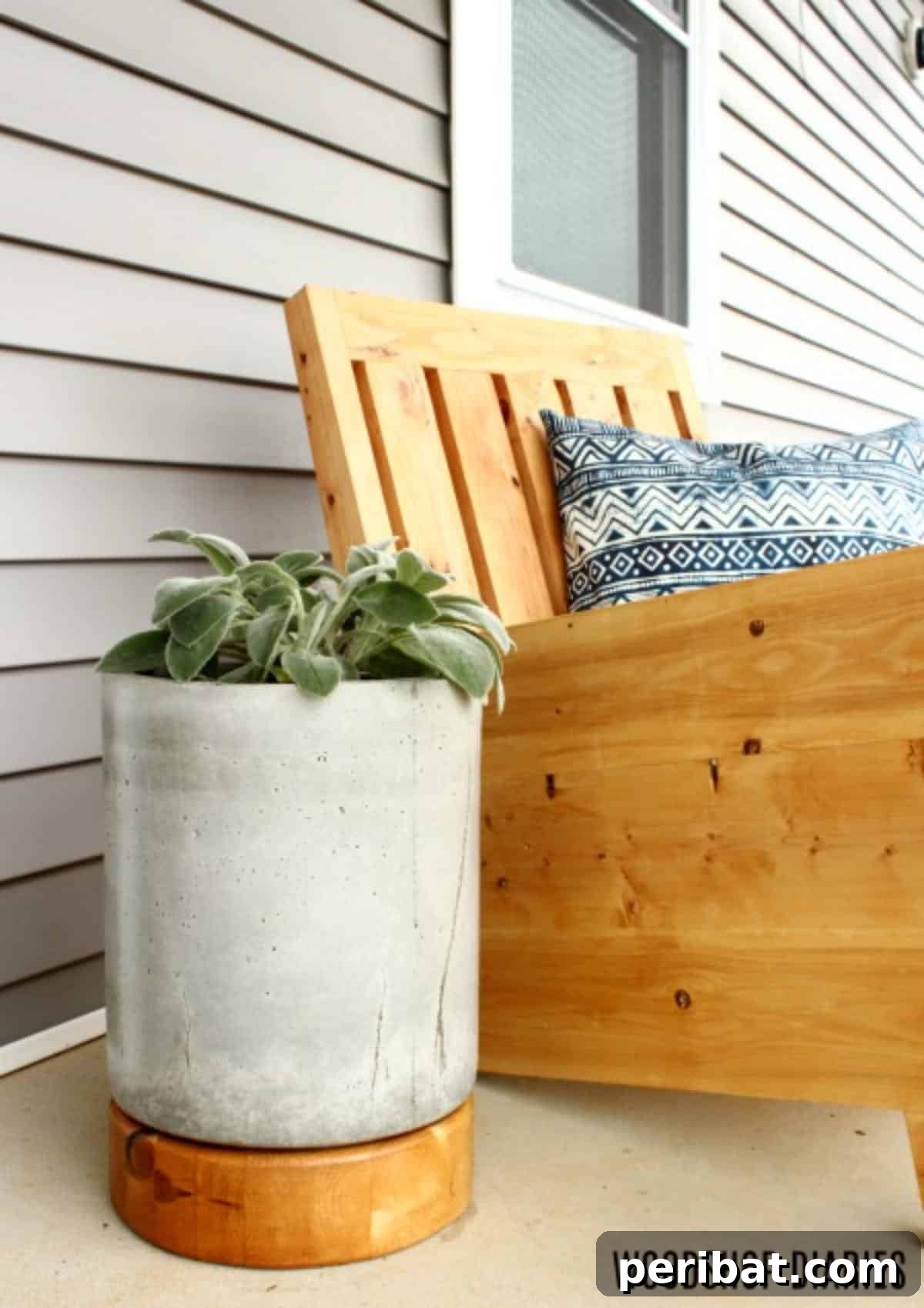 23 Modern Concrete Planter & Vase Projects 15 DIY Wooden Base Concrete Planter Pot, combining concrete and wood for a contemporary rustic ambiance.