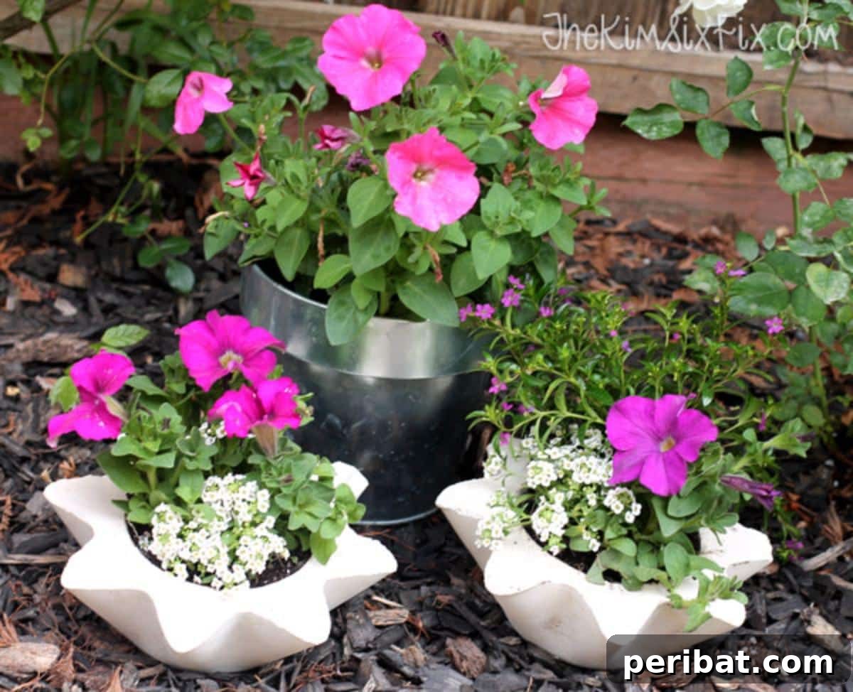 23 Modern Concrete Planter & Vase Projects 9 DIY Concrete Scalloped Planters, crafted from repurposed thrift store finds, adding rustic charm to any space.
