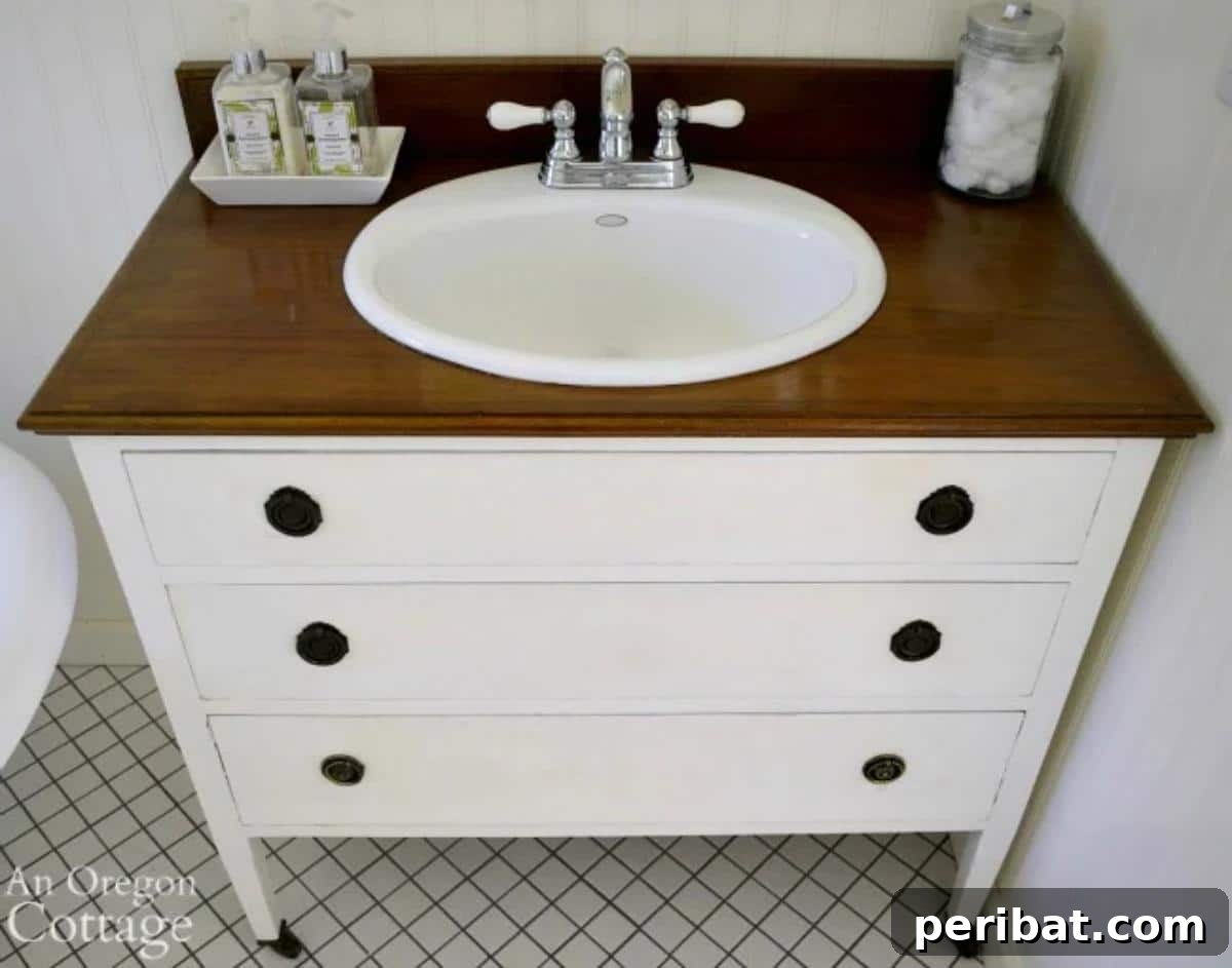 29 DIY Vanity Transformations: Stylish and Practical Designs 18 Upcycled Dresser to Bathroom Vanity Conversion