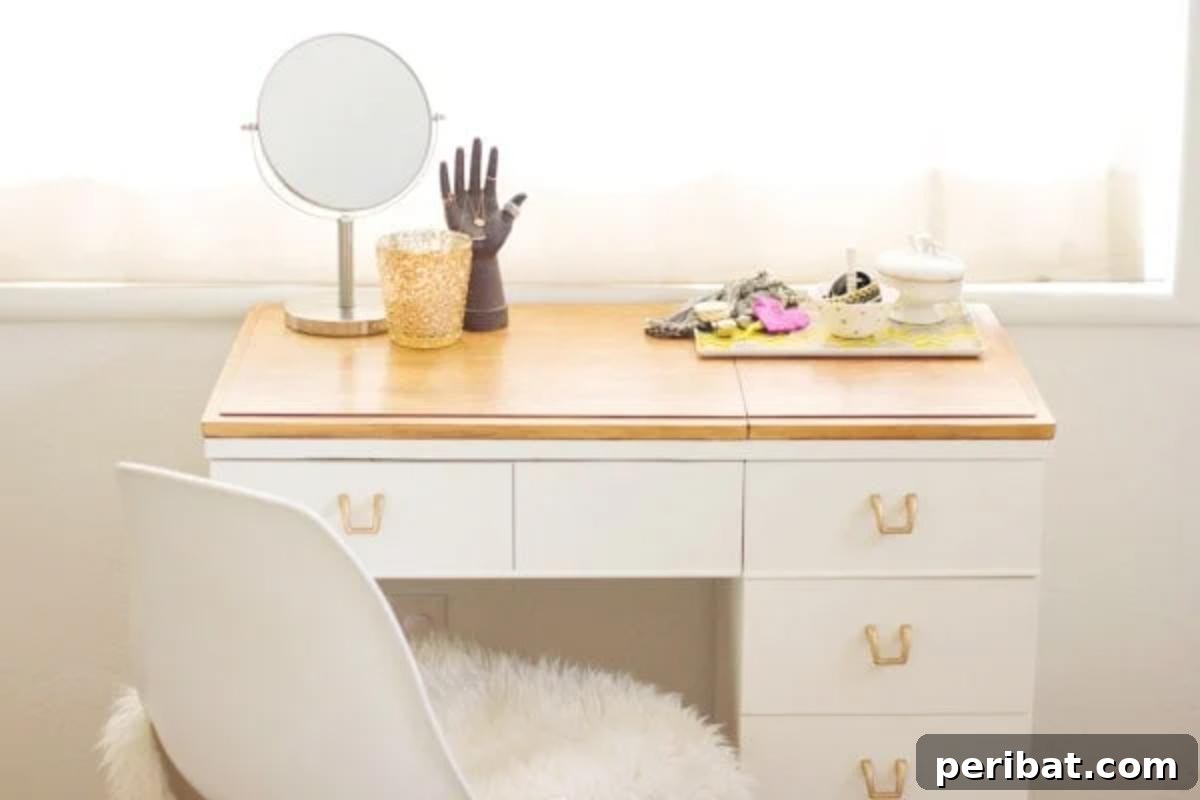 29 DIY Vanity Transformations: Stylish and Practical Designs 7 Repurposed Vintage Sewing Table Vanity