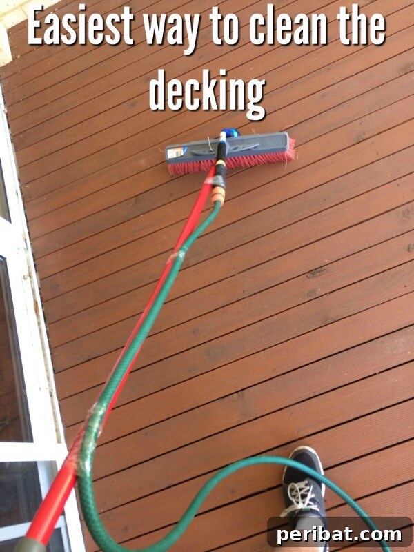 250 Smart Life Hacks to Simplify Your Life 118 Decking cleaning hack with a broom