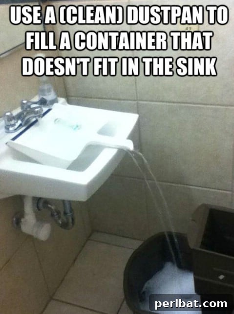 250 Smart Life Hacks to Simplify Your Life 170 Filling a container that doesn't fit in the sink with a dustpan