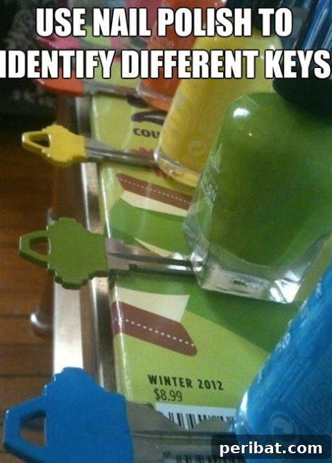 250 Smart Life Hacks to Simplify Your Life 171 Nail polish to identify different keys on a keyring