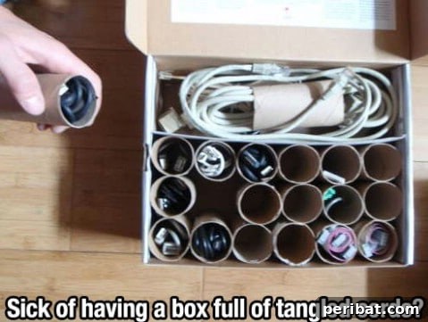 250 Smart Life Hacks to Simplify Your Life 174 Tangled cords solution with a toilet paper roll