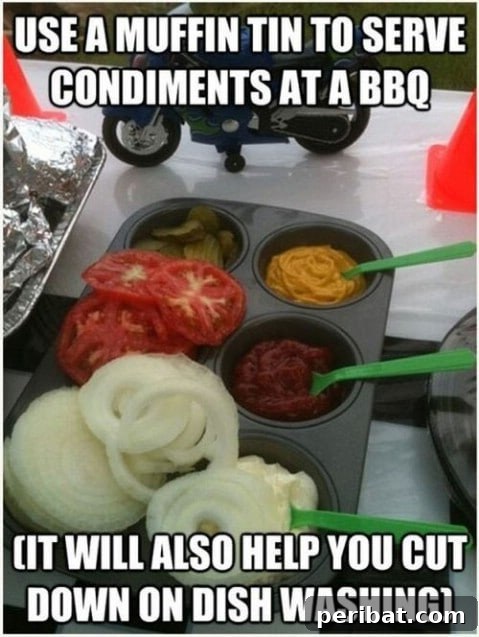 250 Smart Life Hacks to Simplify Your Life 187 BBQ condiments served in a muffin tin