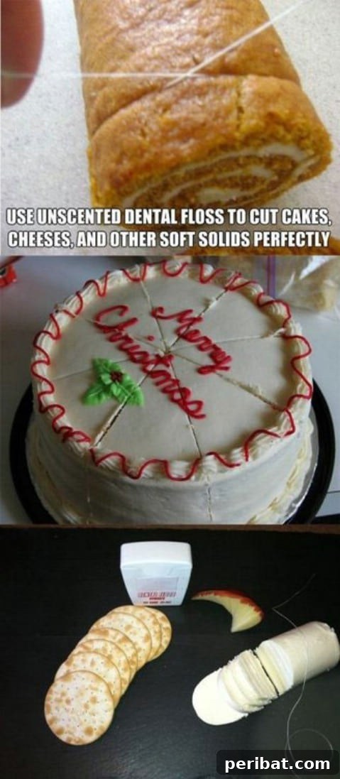250 Smart Life Hacks to Simplify Your Life 188 Dental floss cake cutting for clean slices