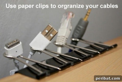 250 Smart Life Hacks to Simplify Your Life 195 Paper clips as cable organizers for desk