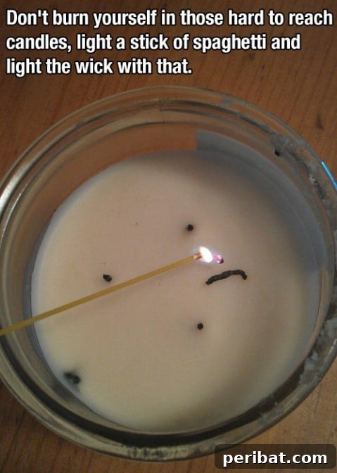 250 Smart Life Hacks to Simplify Your Life 197 Light hard-to-reach candles with a spaghetti stick