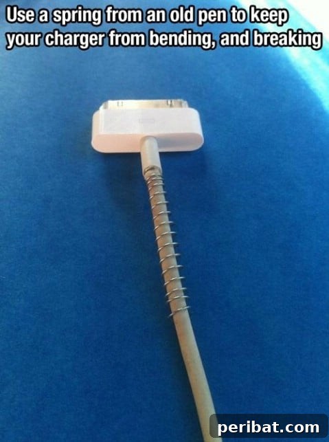 250 Smart Life Hacks to Simplify Your Life 215 Spring from old pen for safe chargers preventing bending