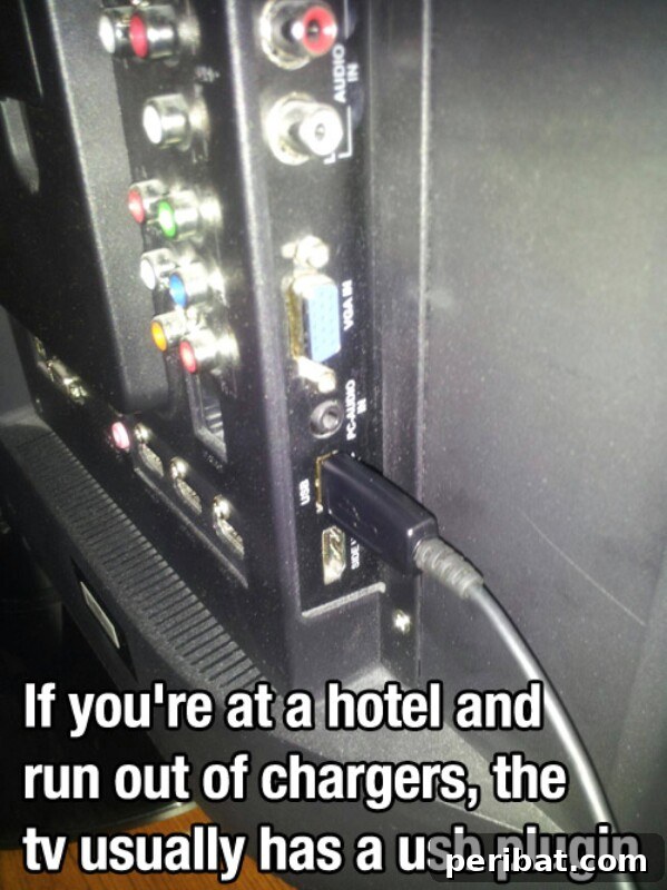 250 Smart Life Hacks to Simplify Your Life 54 Hotel USB charging hack using TV port