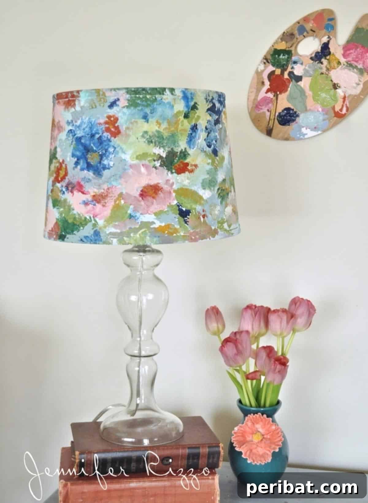 50 Creative DIY Lampshade Makeovers 36 DIY Artist’s Palette-Inspired Floral Lampshade
