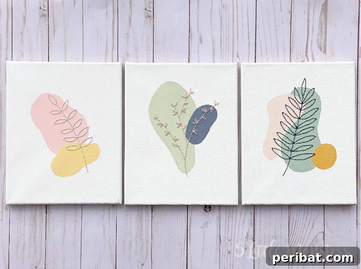 43 Easy DIY Canvas Art Projects for Stunning Home Decor 13 Embroidered Canvas Paintings showcasing a blend of painted elements with intricate thread work.