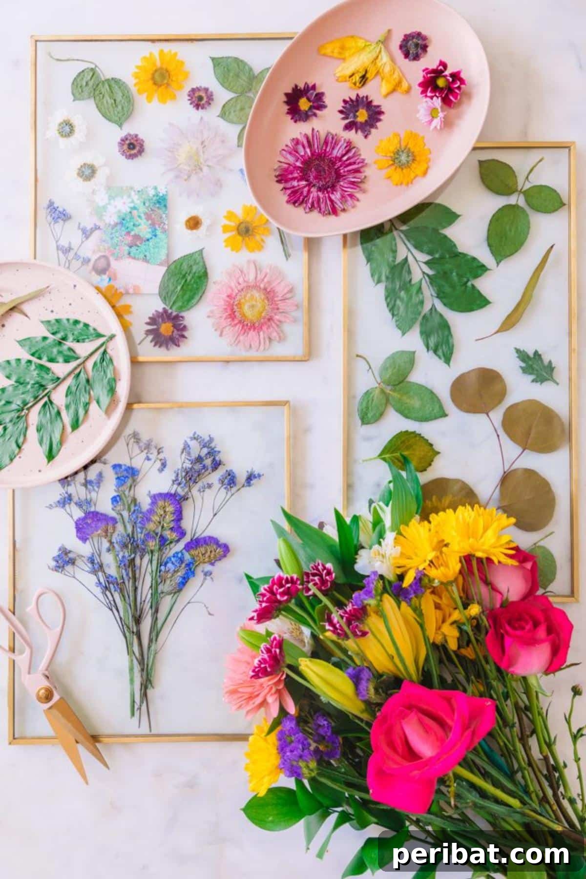 43 Easy DIY Canvas Art Projects for Stunning Home Decor 26 DIY Pressed Flower Keepsake Frames displaying delicate pressed flowers arranged within elegant frames.