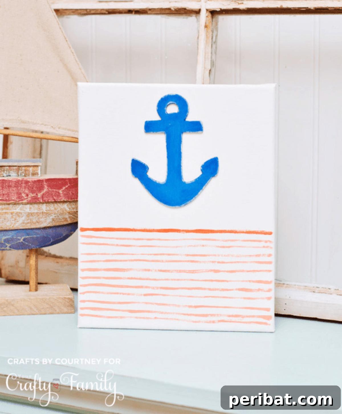 43 Easy DIY Canvas Art Projects for Stunning Home Decor 35 West Elm Knockoff: Nautical Anchor Art, replicating a high-end coastal design with an anchor motif.