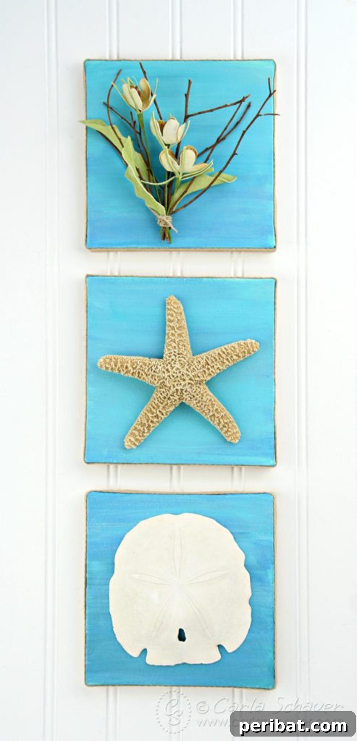 43 Easy DIY Canvas Art Projects for Stunning Home Decor 36 Coastal Canvas Art featuring serene blues and greens, evoking the peacefulness of the ocean.