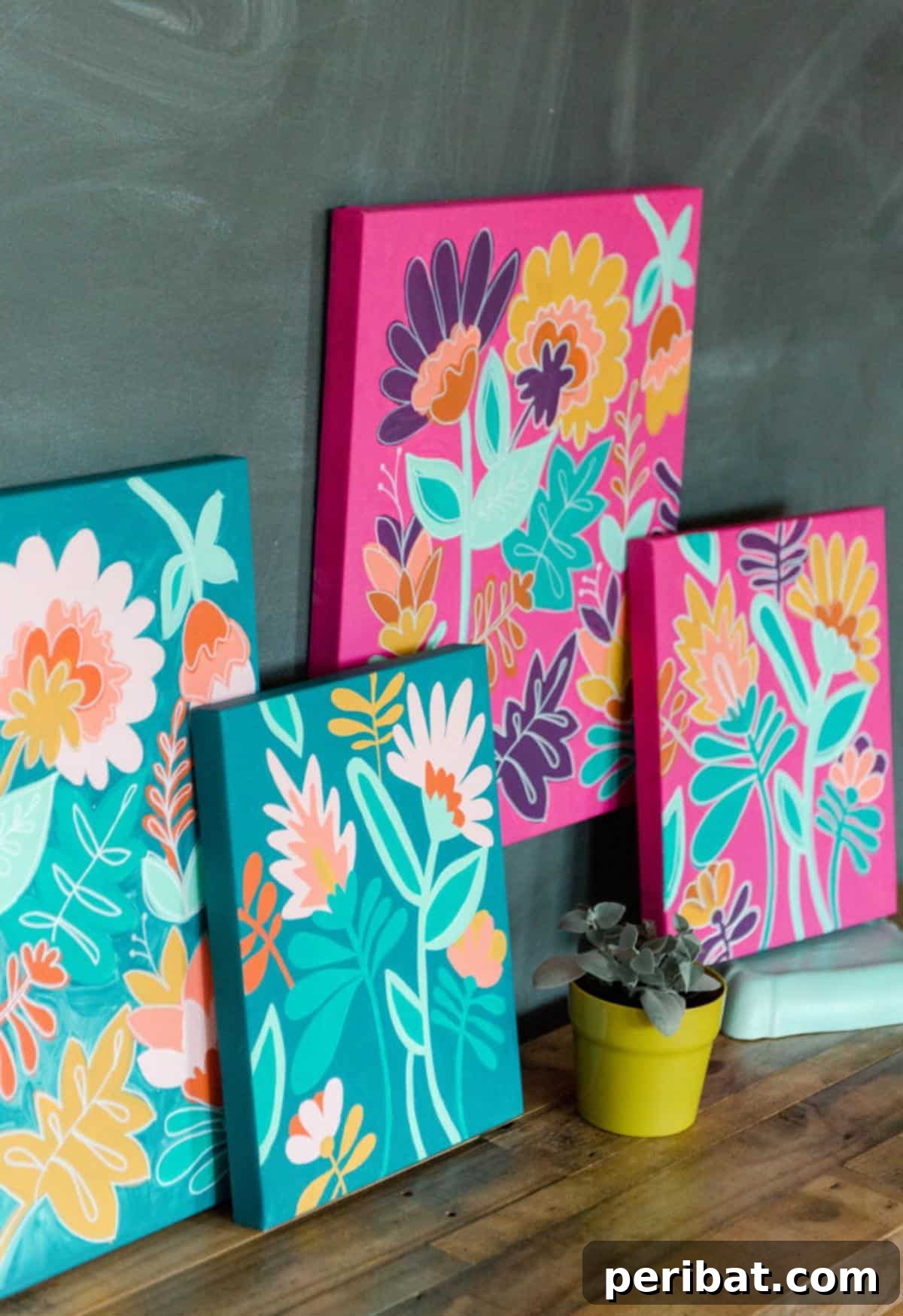 43 Easy DIY Canvas Art Projects for Stunning Home Decor 7 Colorful DIY Floral Paint by Number kit showing a partially completed vibrant floral design.