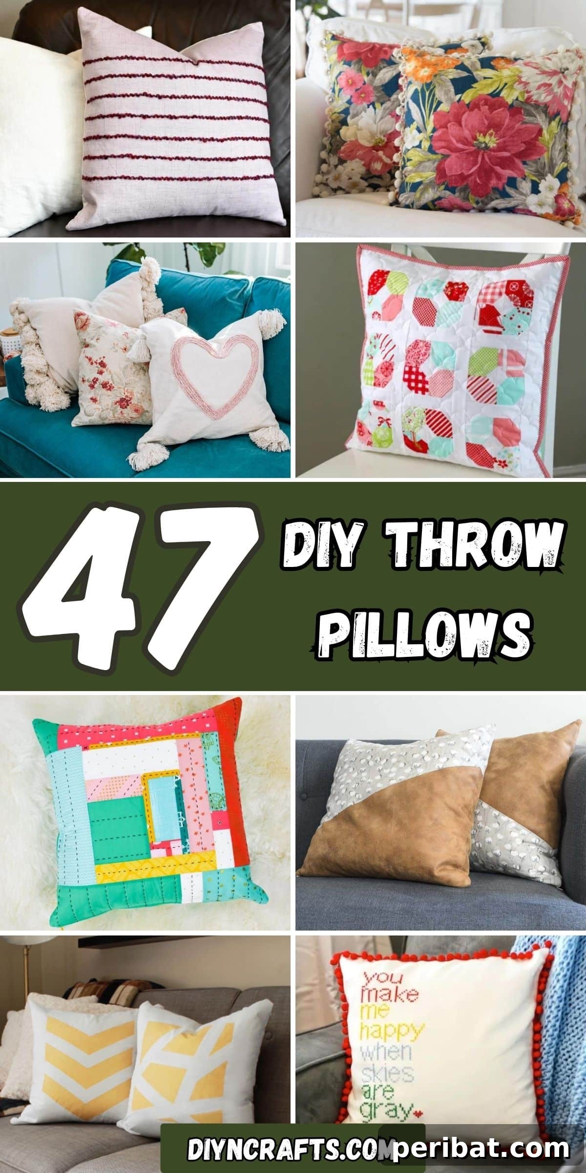 47 Inspiring DIY Throw Pillow Designs 2 A vibrant collage showcasing 47 different DIY throw pillow projects, inspiring home decor enthusiasts.