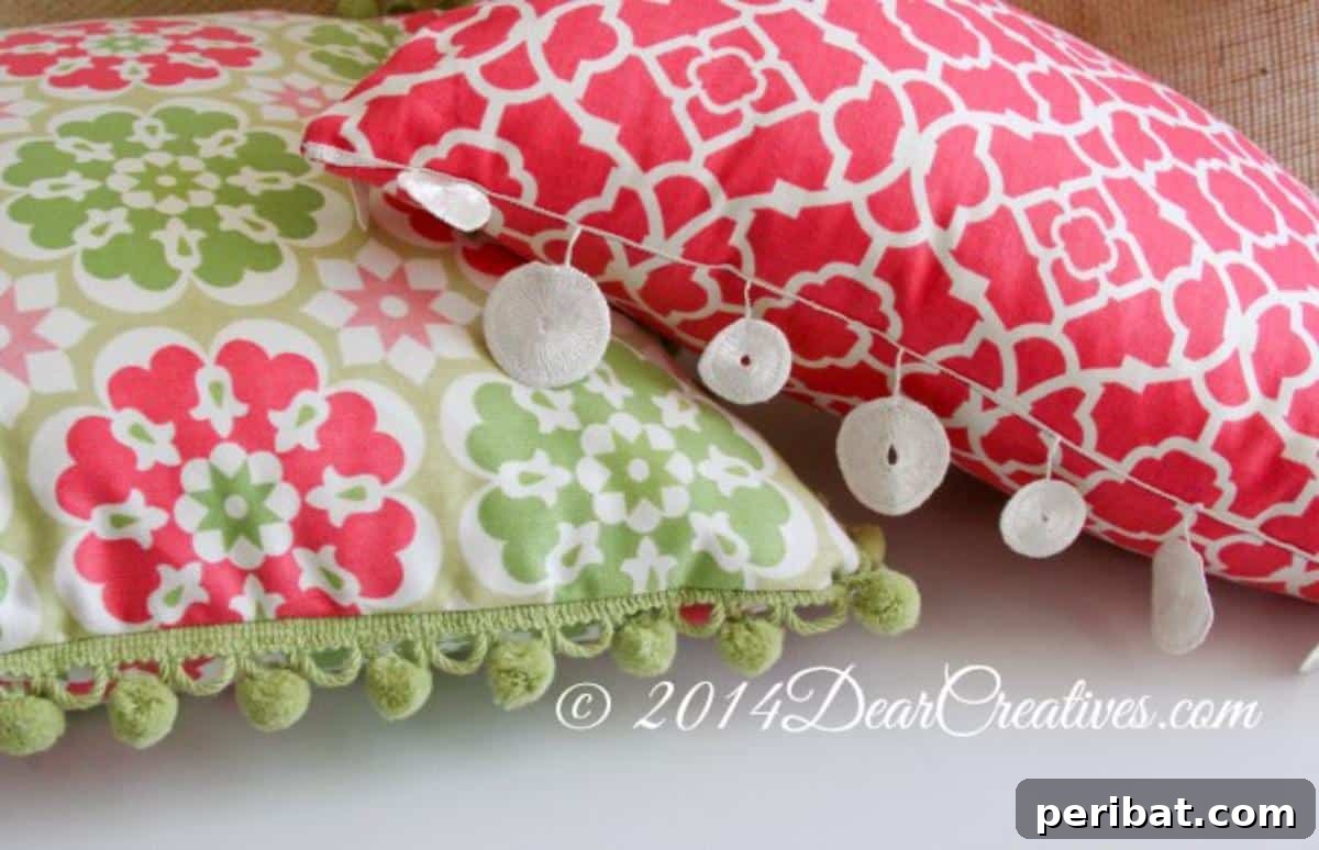 47 Inspiring DIY Throw Pillow Designs 15 A DIY throw pillow adorned with decorative trims, adding a sophisticated touch.