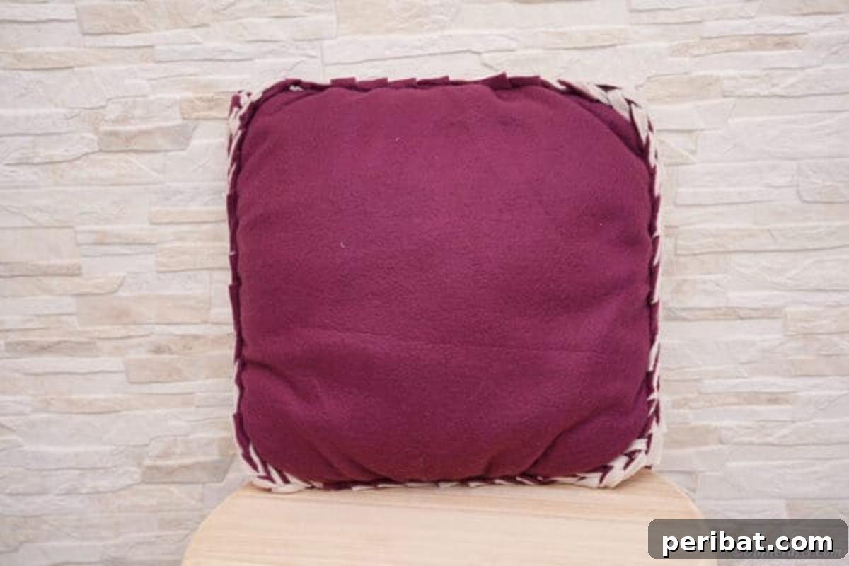 47 Inspiring DIY Throw Pillow Designs 3 A reversible fleece no-sew throw pillow, ideal for quick decor changes.