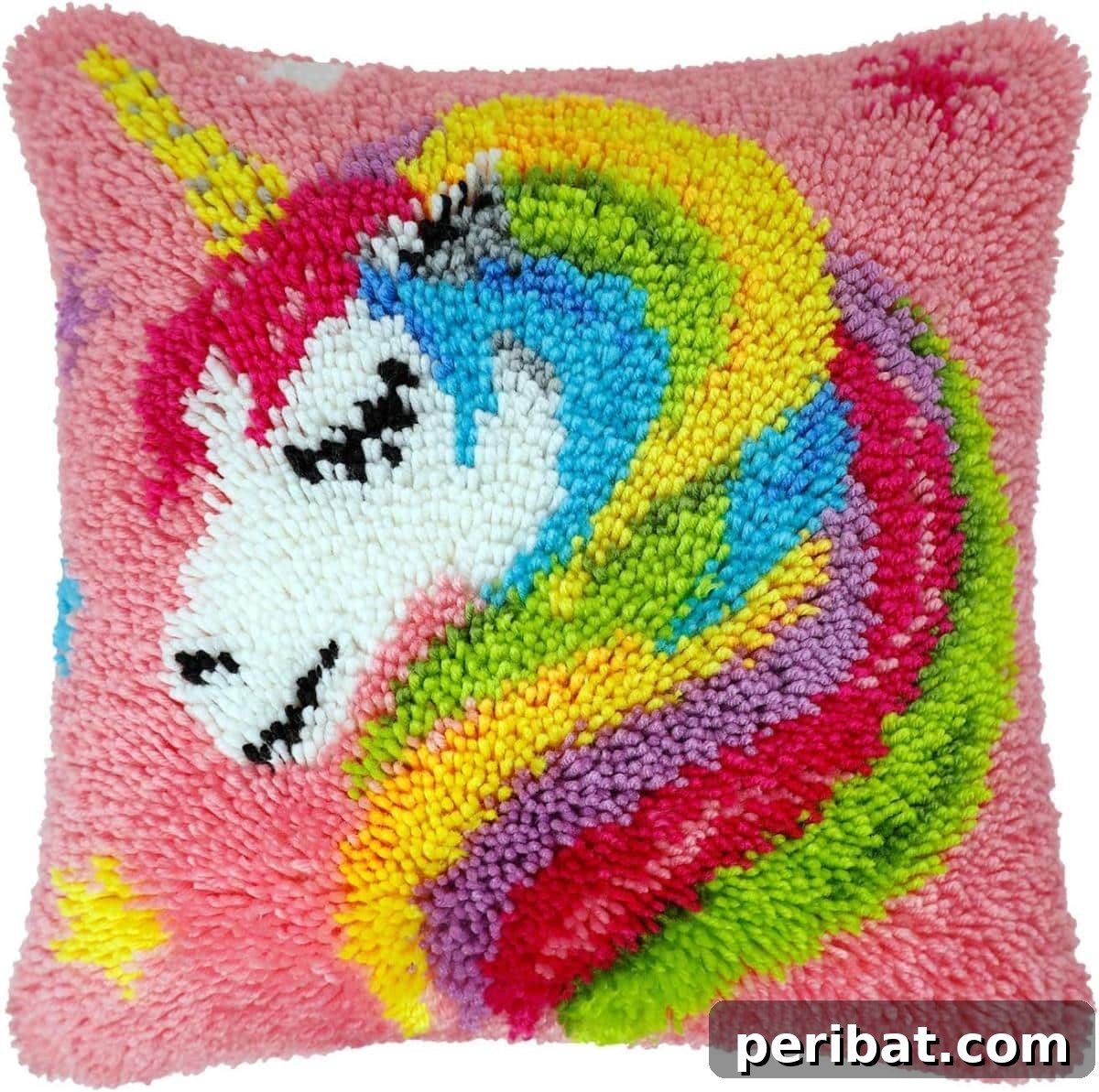 47 Inspiring DIY Throw Pillow Designs 49 A colorful latch hook kit for beginners, offering a creative way to craft a DIY throw pillow cover.