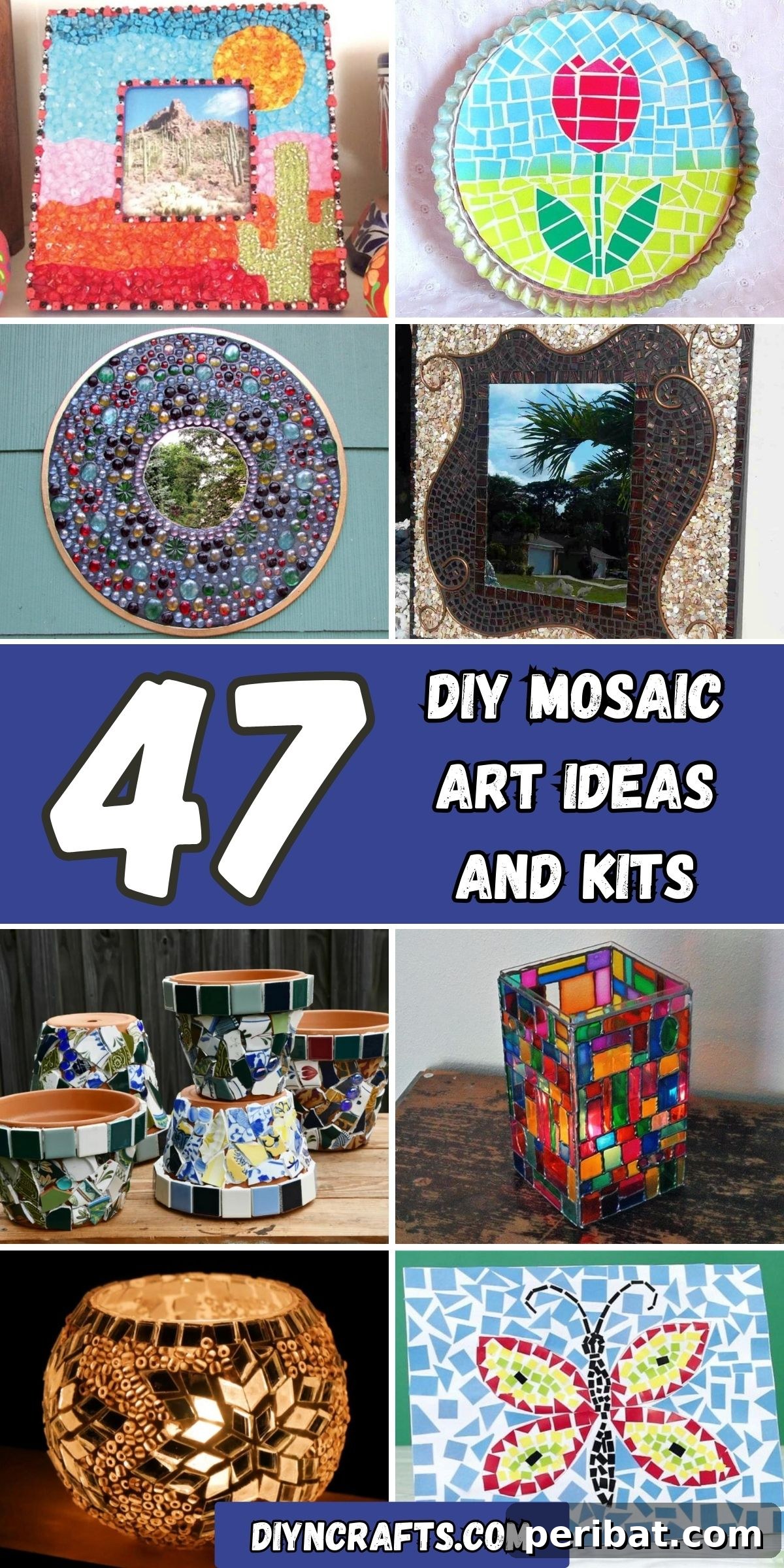 47 DIY Mosaic Art Ideas and Kits collage.