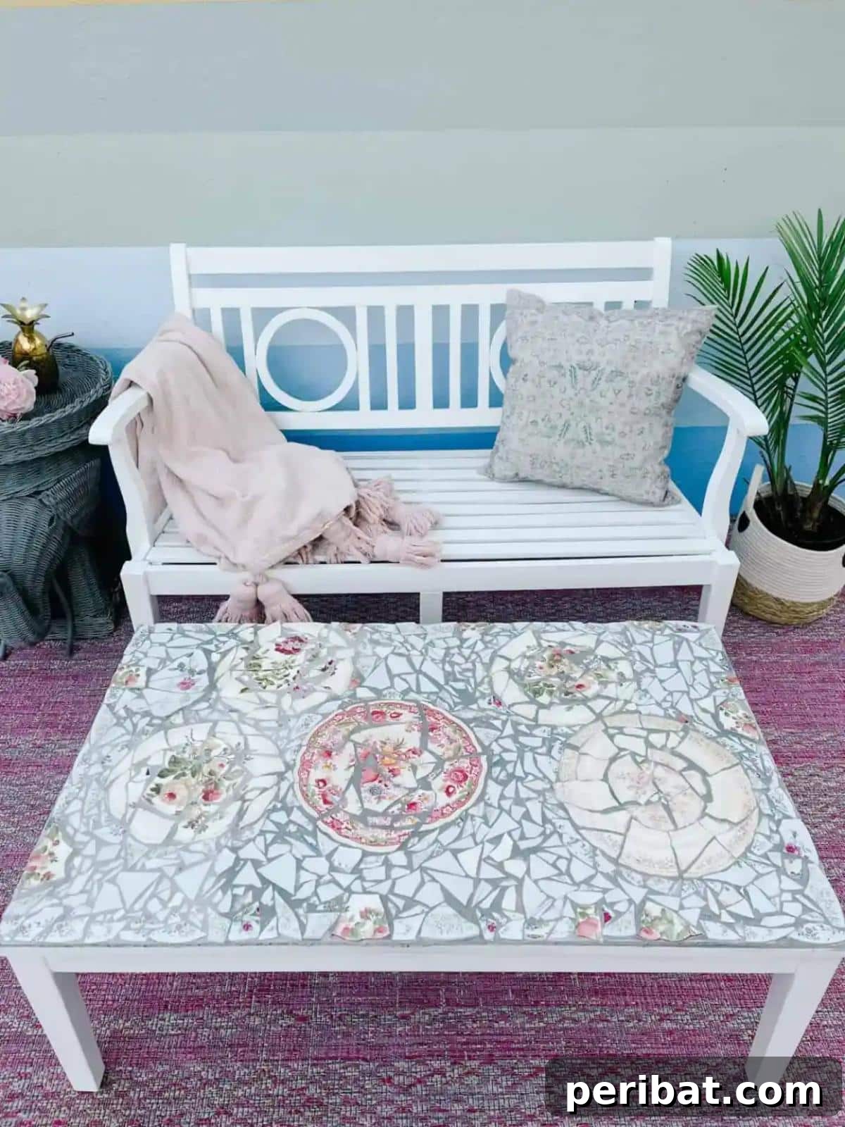 DIY Mosaic Table Top With Broken Dishes