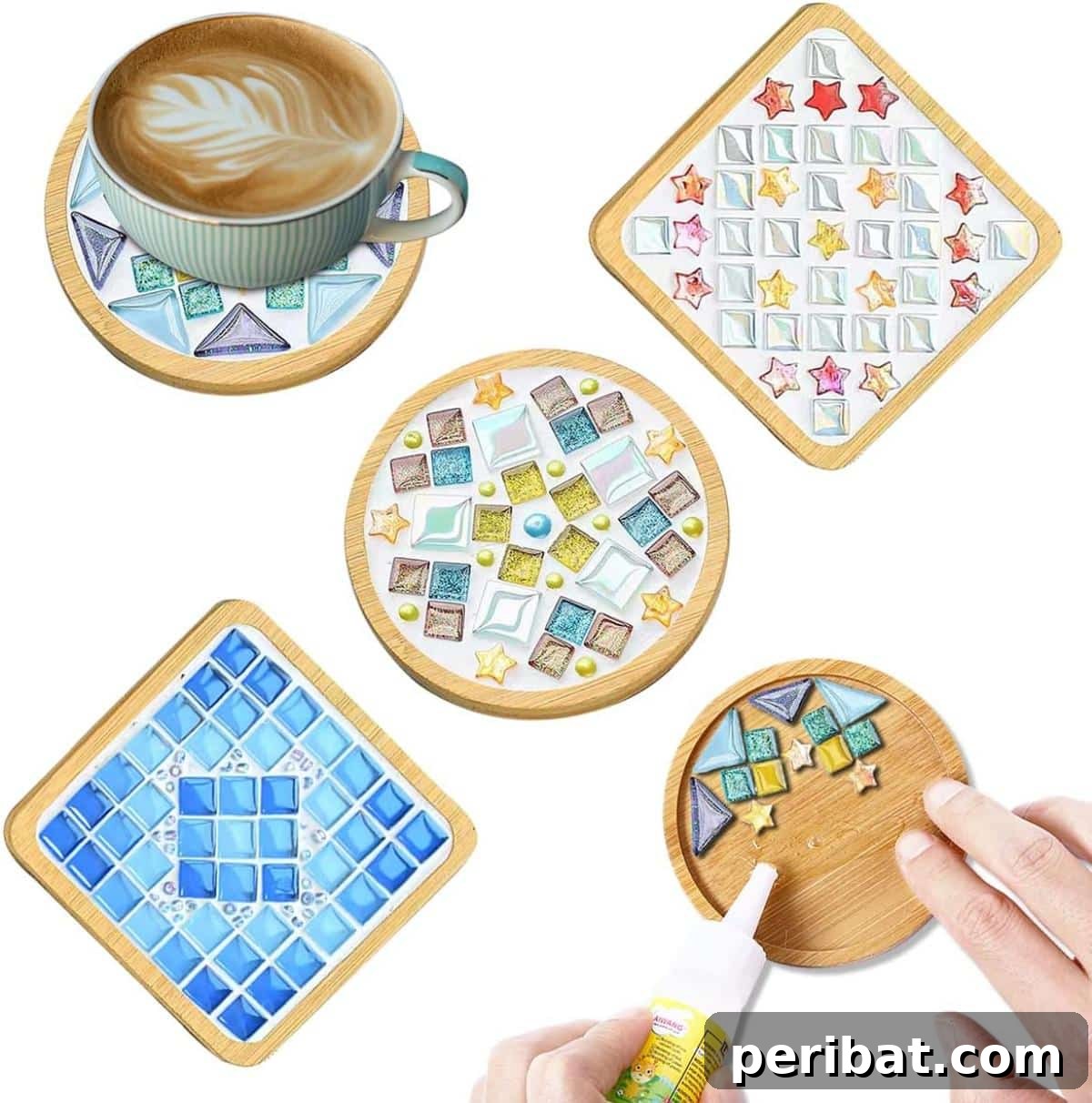 Wathfkcu 4 Sets of DIY Glass Mosaic Tiles for Crafts