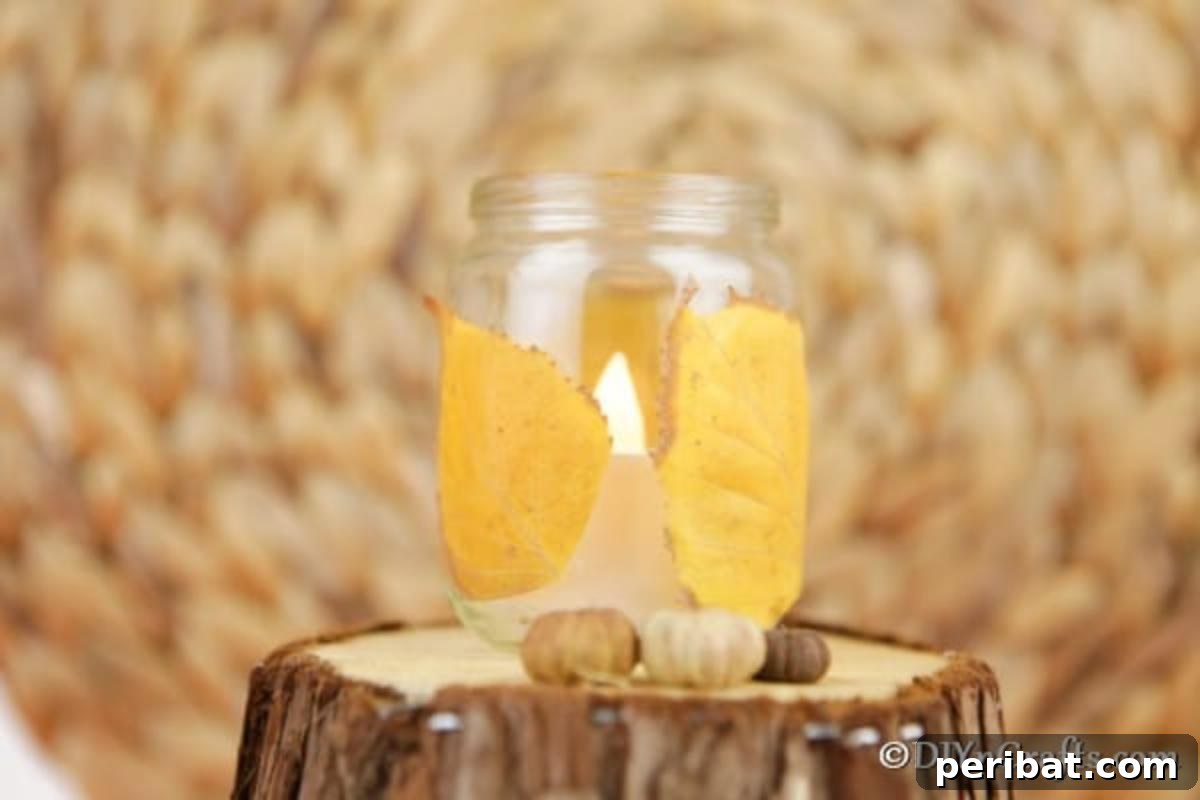 Nature's Masterpiece: 44 Creative DIY Leaf Art Projects 12 Decorative Fall Leaf Candle Lantern