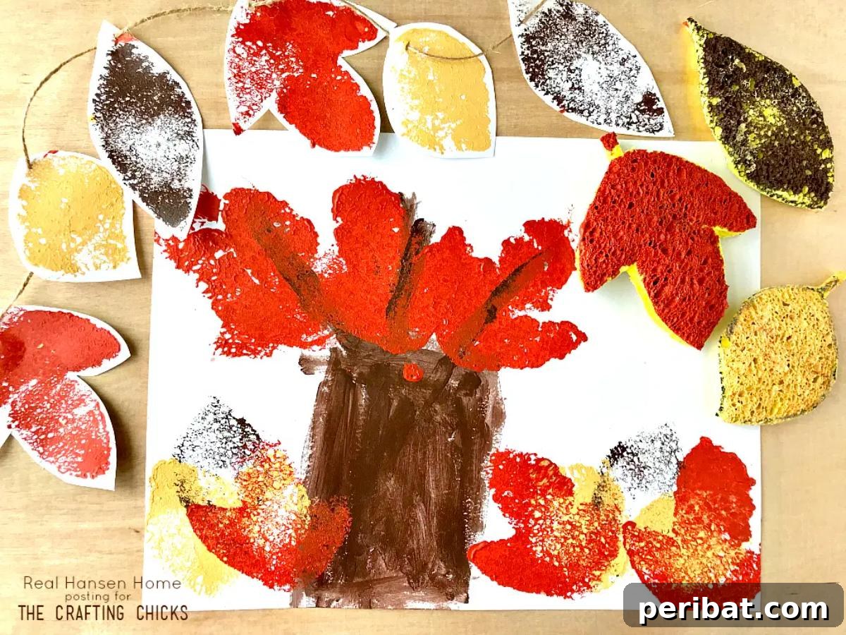 Nature's Masterpiece: 44 Creative DIY Leaf Art Projects 20 Fall Leaf Sponge Stamp Kids Craft