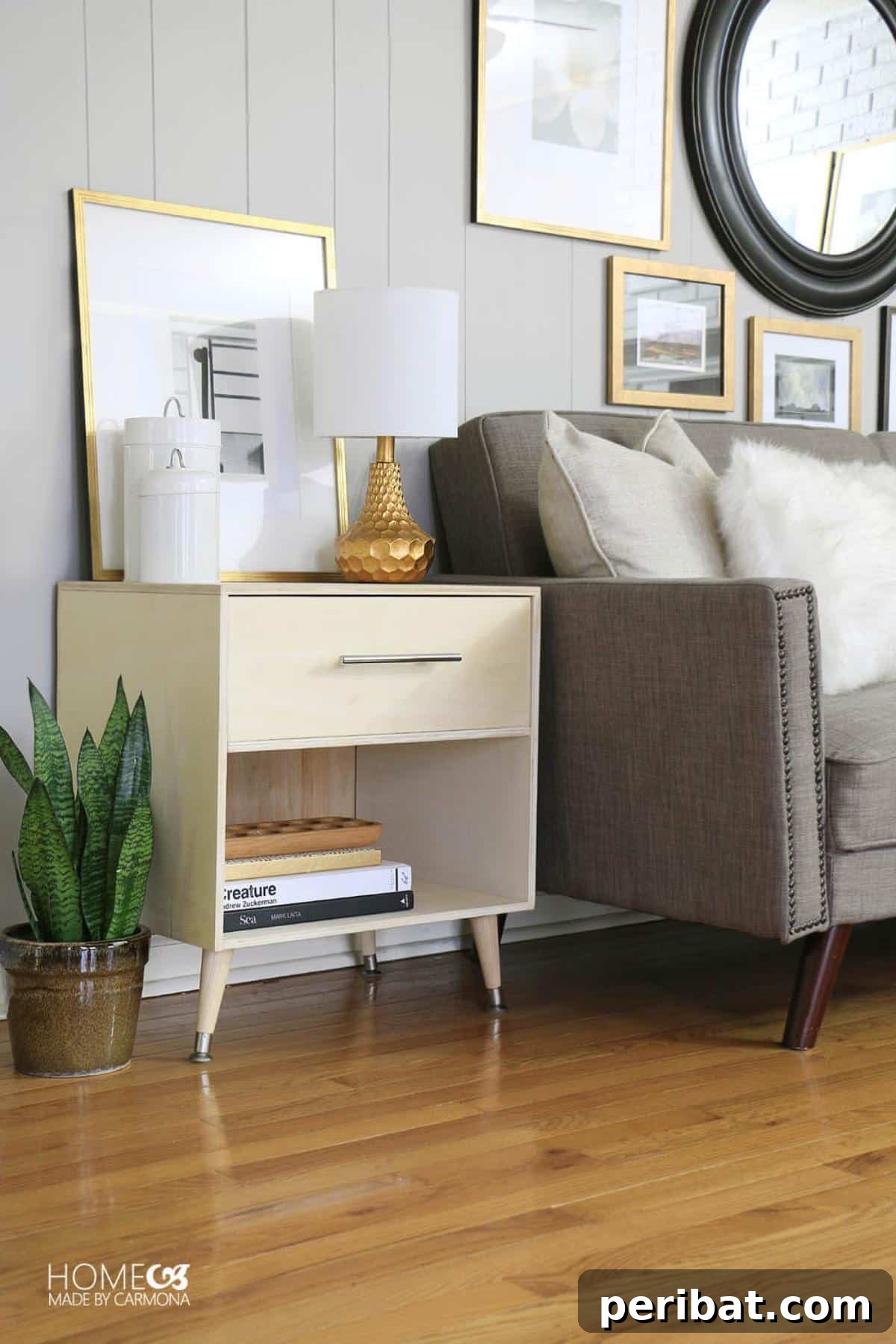37 Simple and Stylish DIY End Tables 15 Elegant DIY Mid-Century Modern side table featuring a rich wood top, angled legs, and a classic silhouette.