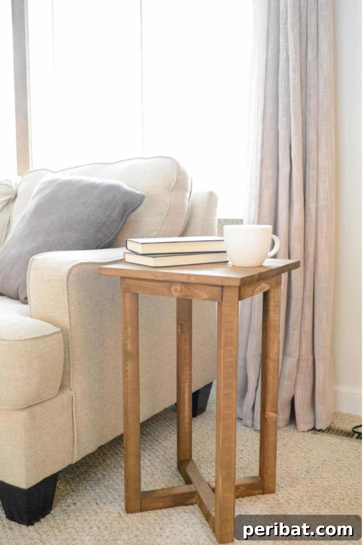 37 Simple and Stylish DIY End Tables 19 Sturdy rustic X-base DIY end table, combining farmhouse aesthetics with a robust wooden construction.