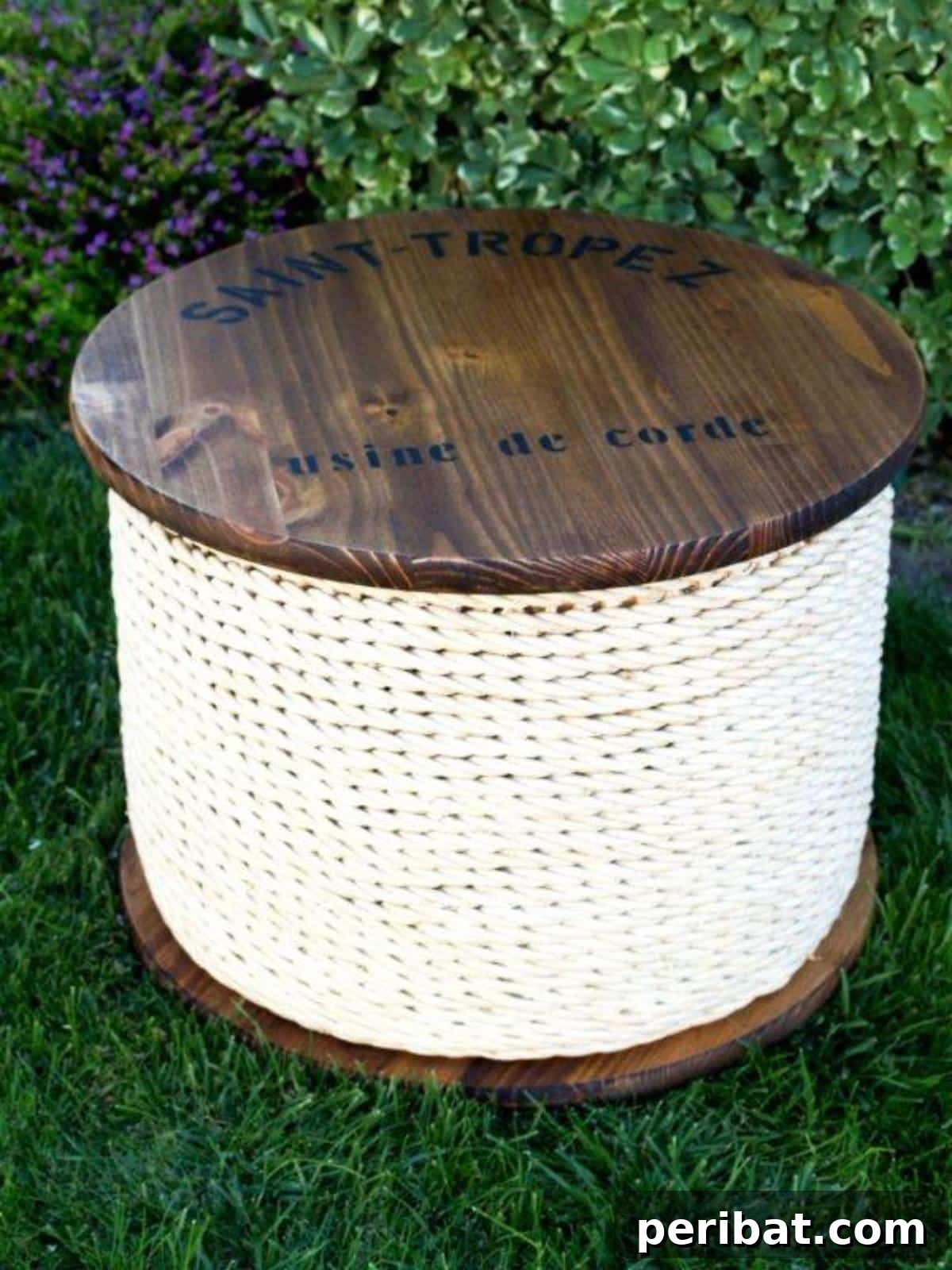 37 Simple and Stylish DIY End Tables 22 Chic Ballard knockoff spool side table, repurposed from an industrial cable spool and given a stylish painted finish.