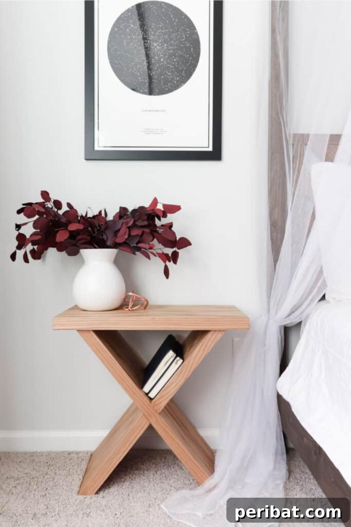 37 Simple and Stylish DIY End Tables 25 Elegant DIY side table featuring a distinctive X-base design, offering both stability and a stylish geometric appeal.