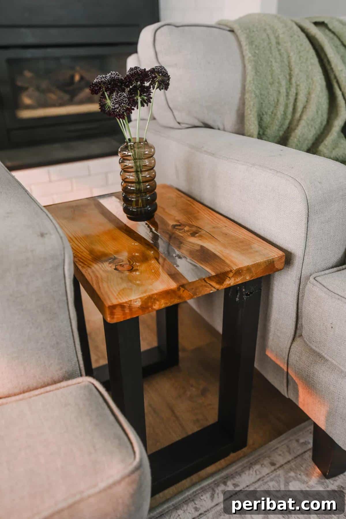 37 Simple and Stylish DIY End Tables 29 Stunning DIY live edge table featuring a natural wood slab with a vibrant blue resin river running through its center.