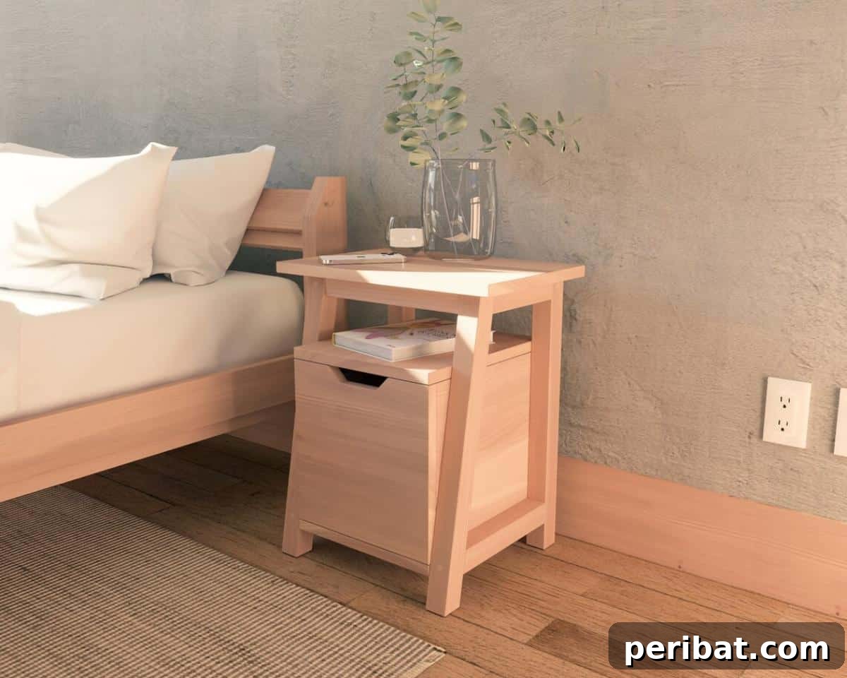 37 Simple and Stylish DIY End Tables 36 Classic DIY wooden nightstand plan, featuring clean lines and a simple drawer for discreet bedside storage.