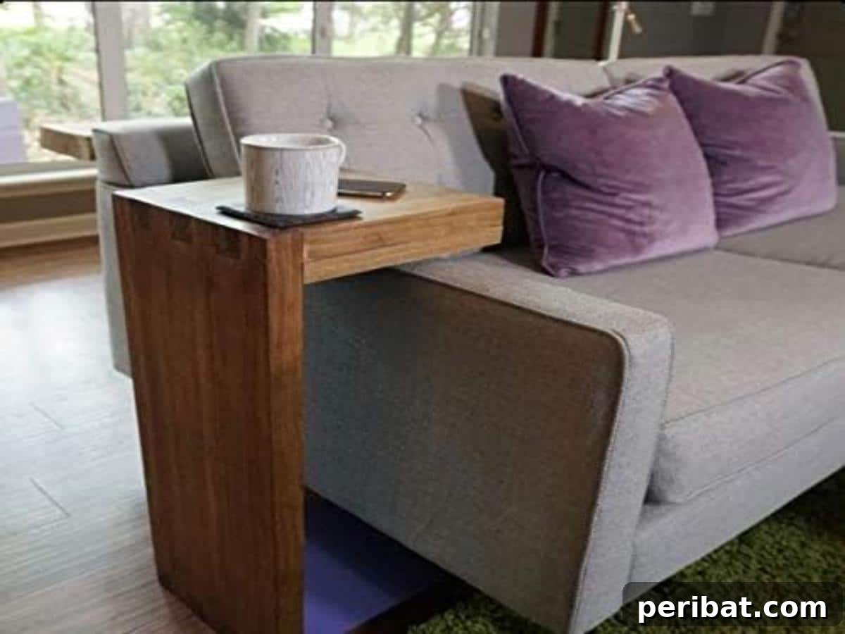37 Simple and Stylish DIY End Tables 39 Functional C-shape side table with a minimalist design, perfect for sliding under a sofa or chair, with DIY plans available.