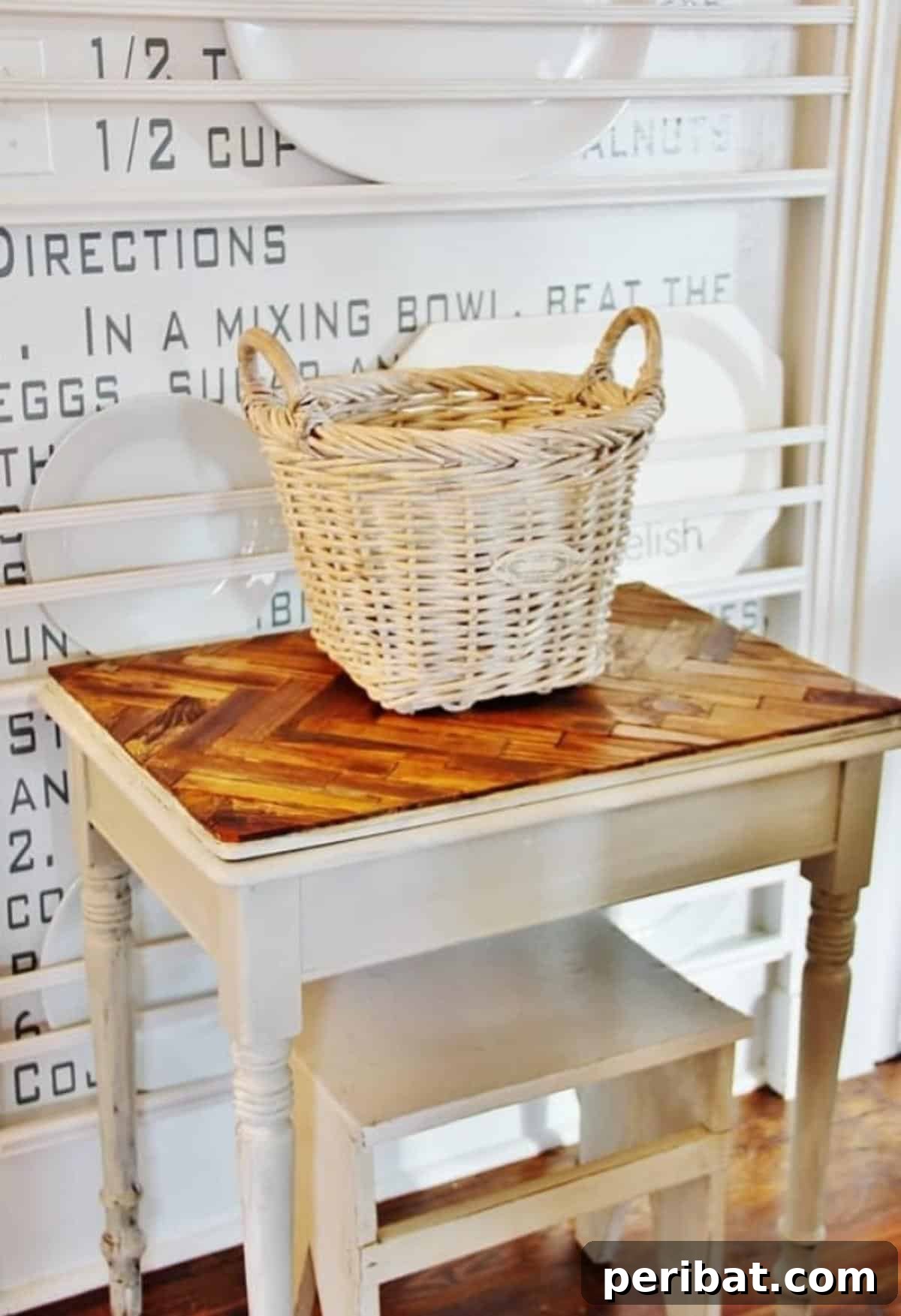 37 Simple and Stylish DIY End Tables 6 Innovative DIY table featuring a vibrant and textured tabletop created from repurposed paint sticks.