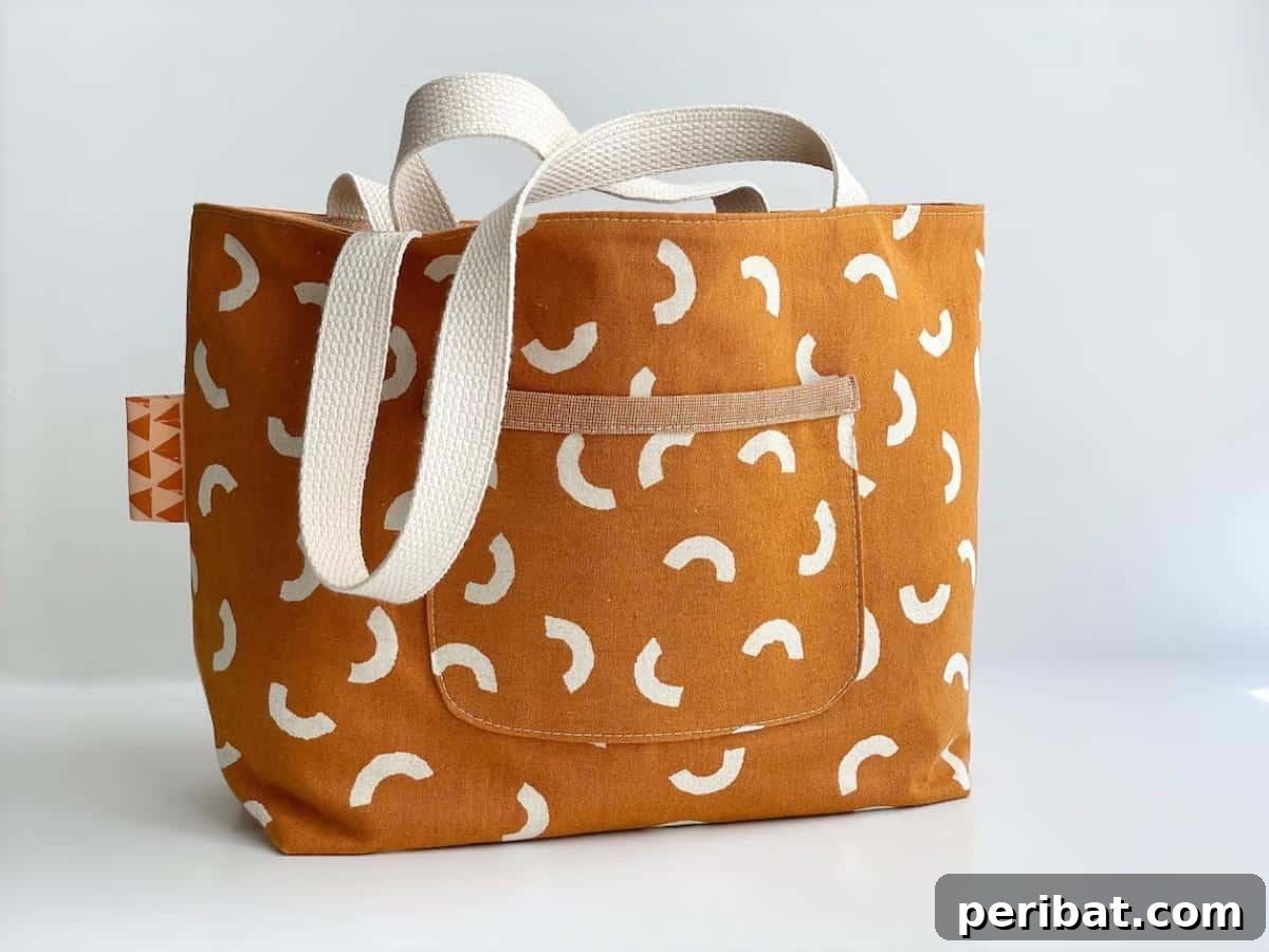The Mercantile Tote, a versatile and easy-to-make tote bag pattern available in three sizes, featuring a canvas exterior.