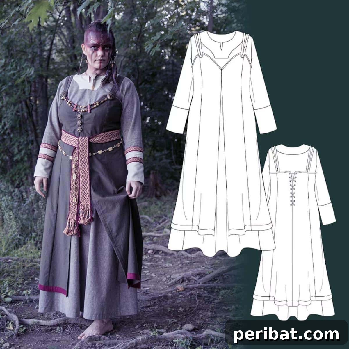 Viking Style Dress with pattern details